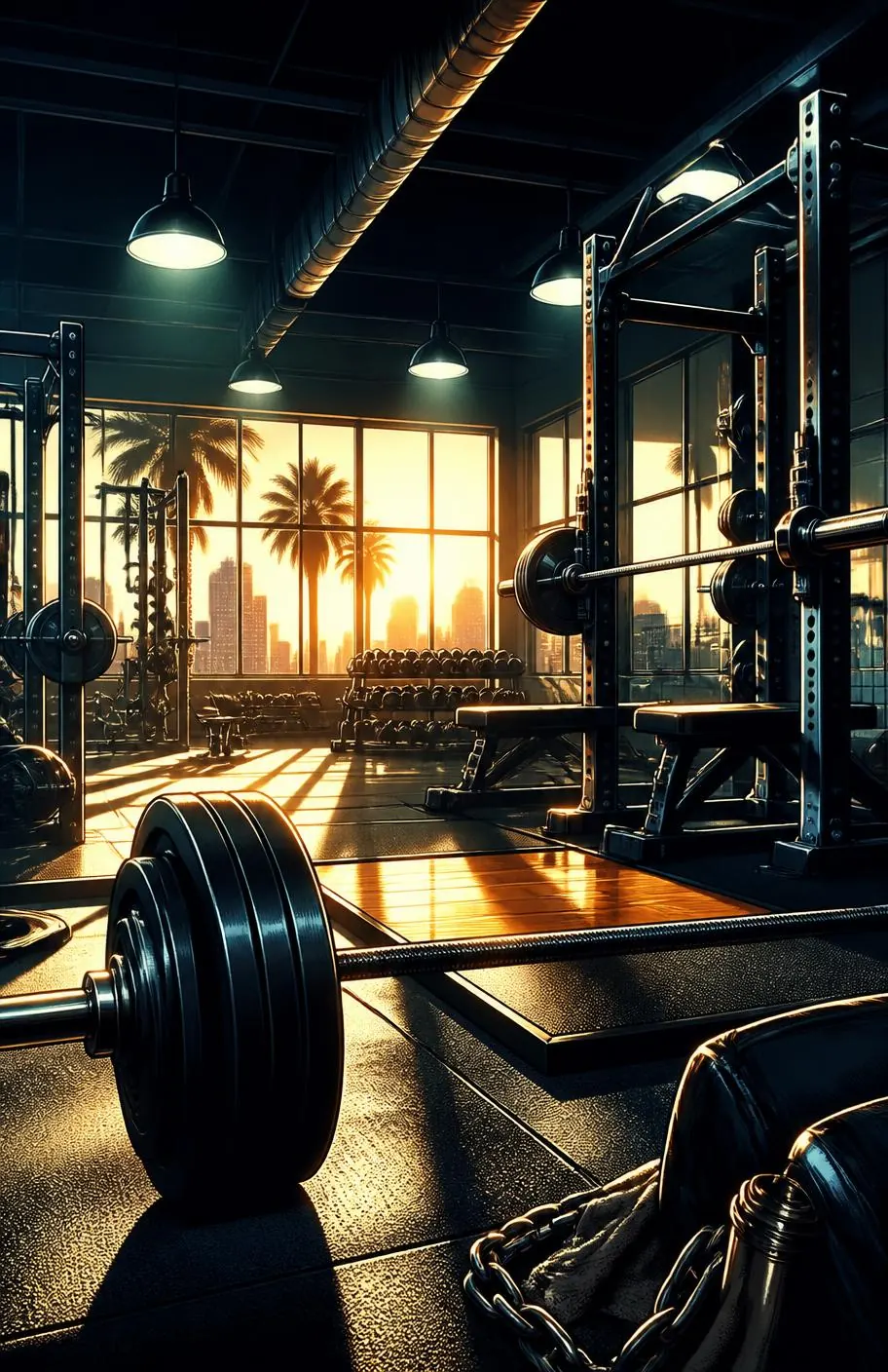 Illustrated gym training floor backdrop for WKEY Fitness