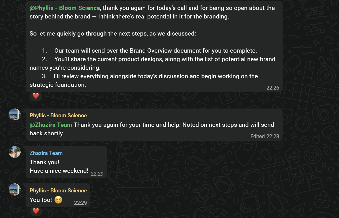 Client feedback and project next steps for Bloom Science